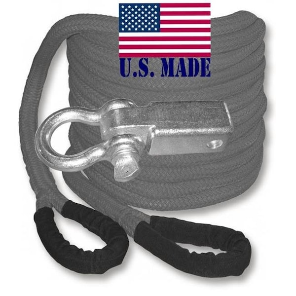 U.S. made "GUNMETAL GREY" Safe-T-Line Kinetic Recovery (Snatch) ROPE - 1 inch X 30 ft with Receiver Shackle Bracket (4X4 VEHICLE RECOVERY)